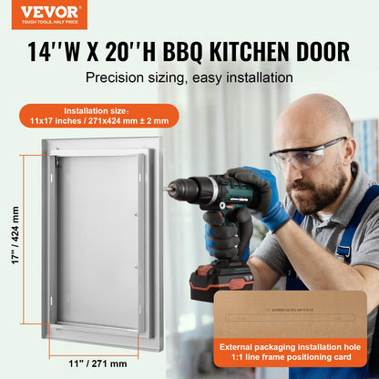 VEVOR BBQ Access Door 14W x 20H Inch, Vertical Single BBQ Door Stainless Steel, Outdoor Kitchen Doors for BBQ Island, Grill Station, Outside Cabinet