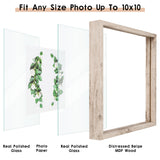 MUYE 10x10 Floating Frame Distressed Beige White Wood Pattern,Double Glass Square Picture Frame Display Any Size Photo up to 10x10,Wall Mount or Tabletop,2 Pack MUYE