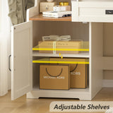 YOMILUVE 60'' Farmhouse Computer Desk with Drawers, Home Office Desk with Bookcase, Vanity Desk Writing Study Table with Storage, Antique White YOMILUVE