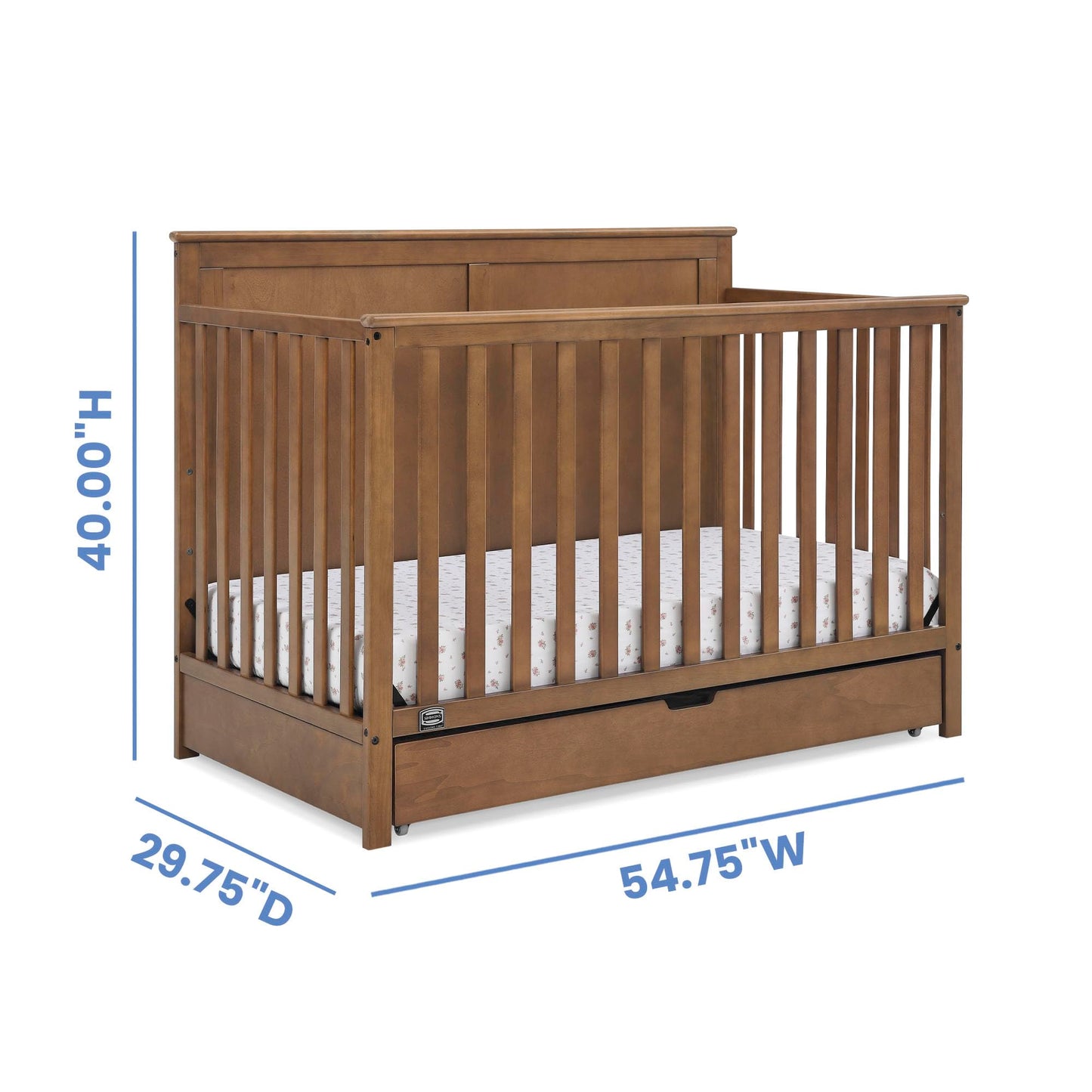 Delta Children Simmons Kids Logan 6-in-1 Convertible Crib with Underdrawer - Greenguard Gold Certified, Chestnut