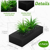 Hotop 2 Pcs Artificial Green Grass Plants in Wood Decorative Planter Pot Wooden Faux Greenery Rectangle Box Table Plant for Tabletop Centerpiece Indoor Decor(9.5 Inch,Black) Hotop