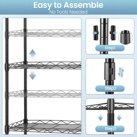 Himimi 6-Tier Wire Shelving Unit, Free Standing Shelf, Metal Storage Shelves, Heavy Duty Organizer Rack for Garage, Kitchen, Living Room, Bathroom, 21.26L x 11.42W x 62.99H, Black Himimi