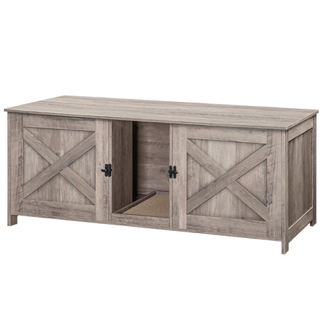 MAHANCRIS Cat Litter Box Enclosure for 2 Cats, 47.2" Hidden Cat Litter Box Furniture with Double Room, Wooden Cat Washroom Cabinet with Scratching Board, Indoor Cat House End Table, Greige CWHG1201 MAHANCRIS