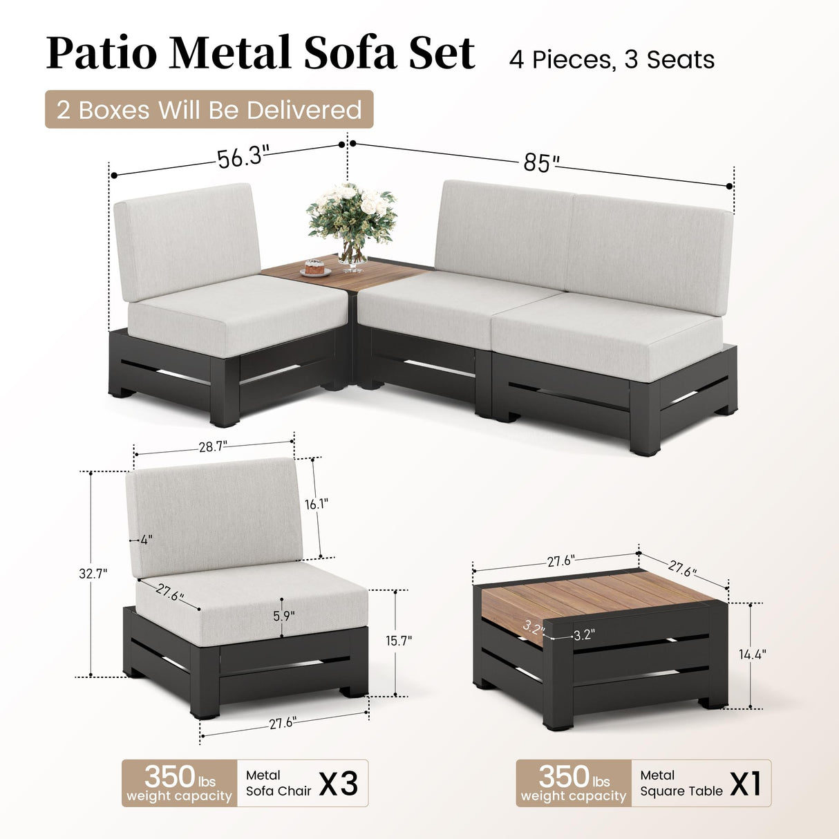 SUNSHINE VALLEY Upgraded 4 Piece Metal Patio Sectional Furniture Set with 5.9" Thick Cushion, Outdoor Furniture Conversation Set with Coffee Table, Patio Modular L Shape Sofa for Backyard Deck Outside SUNSHINE VALLEY