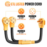 MECMO 30 Amp Dryer Y Splitter to RV/EV, NEMA 14-30P to 14-50R / 14-30R Splitter Power Cord Adapter, Dryer 4-Prong 30 AMP Y Adapter Cable for EV RV Car Charging at Dryer Outlet 250V, STW 10 AWG, 2ft MECMO