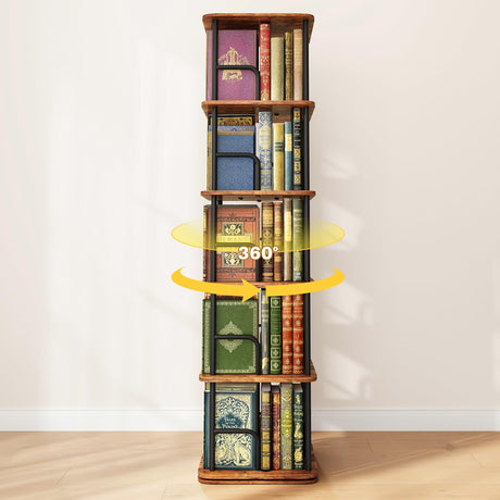 Branwick Rotating Bookshelf 5 Tier 360° Accessibility, Revolving Bookcase Spinning Bookshelf Tower, Wood Narrow Space Saving Book Shelf Organizer for Bedroom, Living Room, Study Room Branwick
