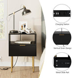 Aienvey Nightstand with Charging Station, Small Side Table, Modern Night Stand with Drawers, Bedside Table for Bedroom, Living Room End Table, Black Stripe Aienvey