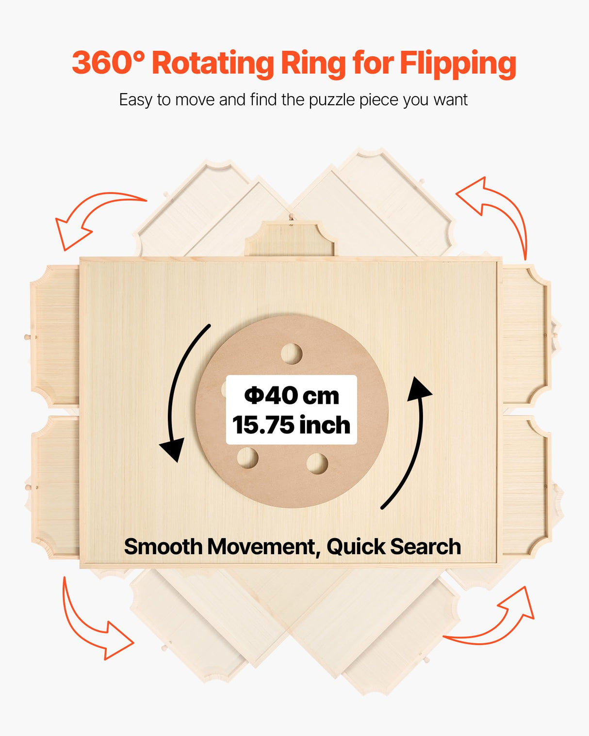 VEVOR 1500 Piece Rotating Puzzle Board with 5 Drawers and Cover, 34x25 inch in Portable Wooden Table, Jigsaw Puzzle Accessories for Adults, Puzzles Organizer Storage System, Birthday Gift for Mom VEVOR