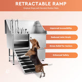 CO-Z Professional Dog Bathing Station, 50 in. Dog Grooming Tub with Nonskid Retractable Ramp for Large Dogs, Stainless Steel Dog Washing Station with Swivel Faucet Pull Out Showerhead Storage Drawer CO-Z