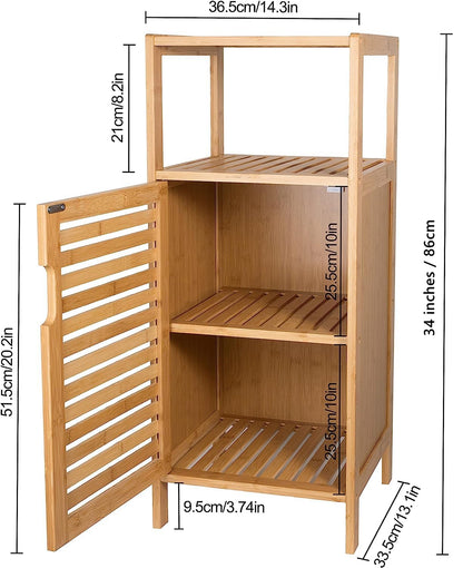 Purbambo Bathroom Bamboo Storage Cabinet, Freestanding Floor Cabinet with Door and Shelf for Bathroom, Living Room, Bedroom, Hallway, Kitchen