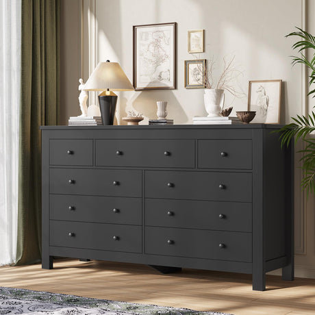 Hasuit Black Dresser for Bedroom with 9 Drawers, Modern 55.1" Long Dressers Chest of Drawer with Large Drawers, Large Capacity Storage Organizer Cabinet, Wide Dresser for Bedroom, Living Room, Hallway Hasuit