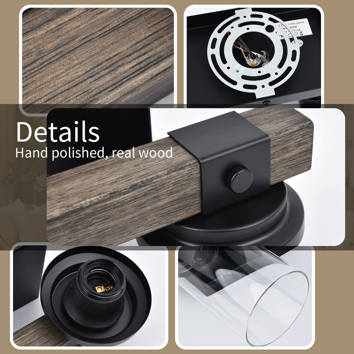 Farmhouse Bathroom Light Fixture Wood Black Vanity Lighting 2-Light Wooden Wall Sconce Industrial Rustic Wall Light Fixtures Over Mirror with Clear Glass Shade for Bathroom Hallway Kitchen Bedroom GoYeel