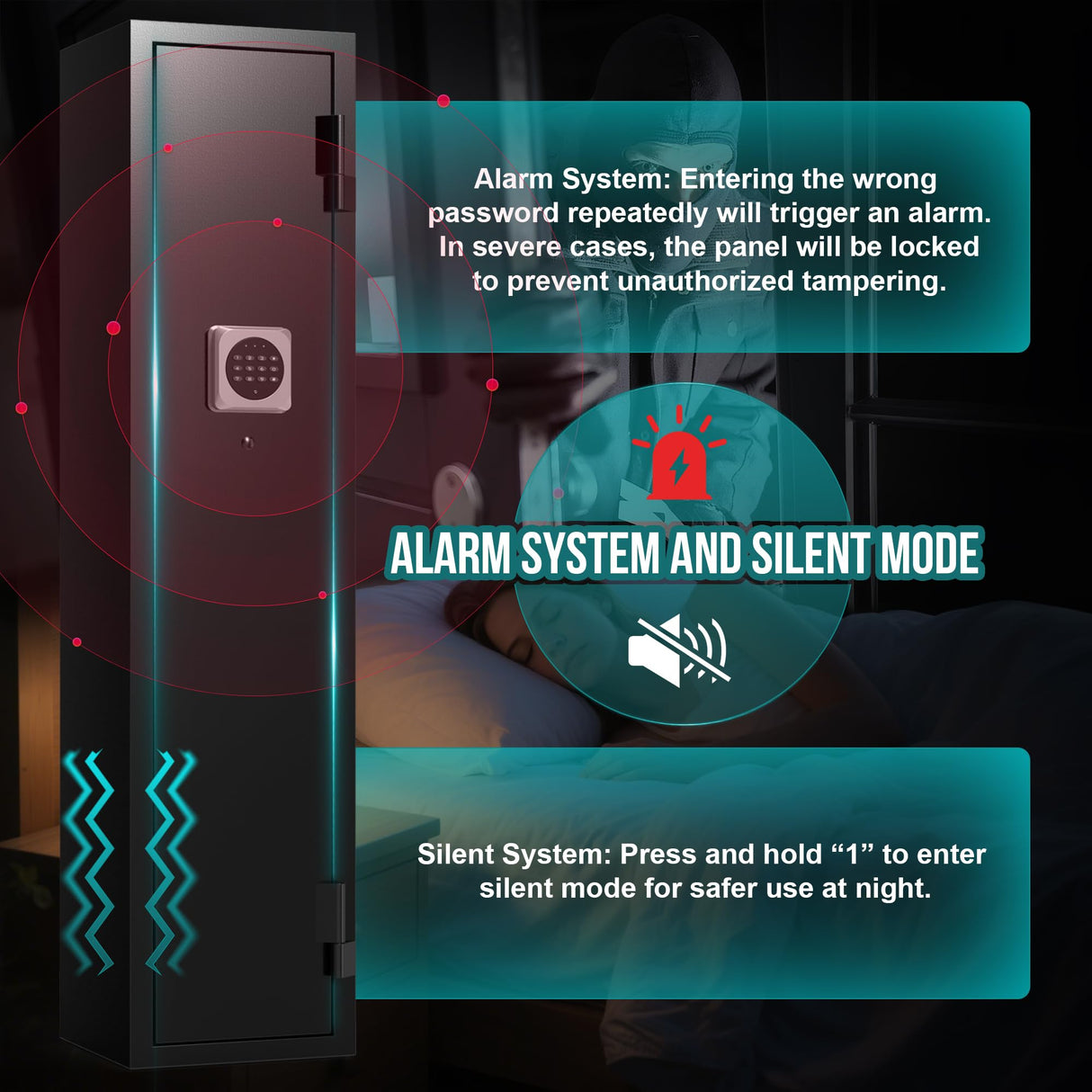 SHICHI 2-3 Gun Safe for Rifles and Pistols, Long Gun Cabinet for Shotgun, Electronic Rifle Safes for Home, Gun Cabinet with Removable Shelf, Dual Alarm & Mute, Quick Access Gun Locker SHICHI