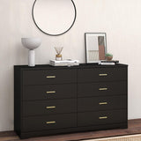 Panana 8 Drawer Wood Lateral Dresser, Big Wide Chest of Drawers Storage Organizer with Metal Gold Handles Home Bedroom (Black) Panana