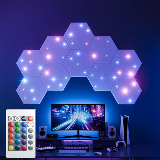 ZenSonic 12 Pack Self-adhesive Sound Proof Foam Panels for Walls 12" X 10" X 0.4" - Hexagon Acoustic Panels with Fiber Optic Starlight, Stylish Soundproof Wall Panels Absorb Noise and Wall Decor White