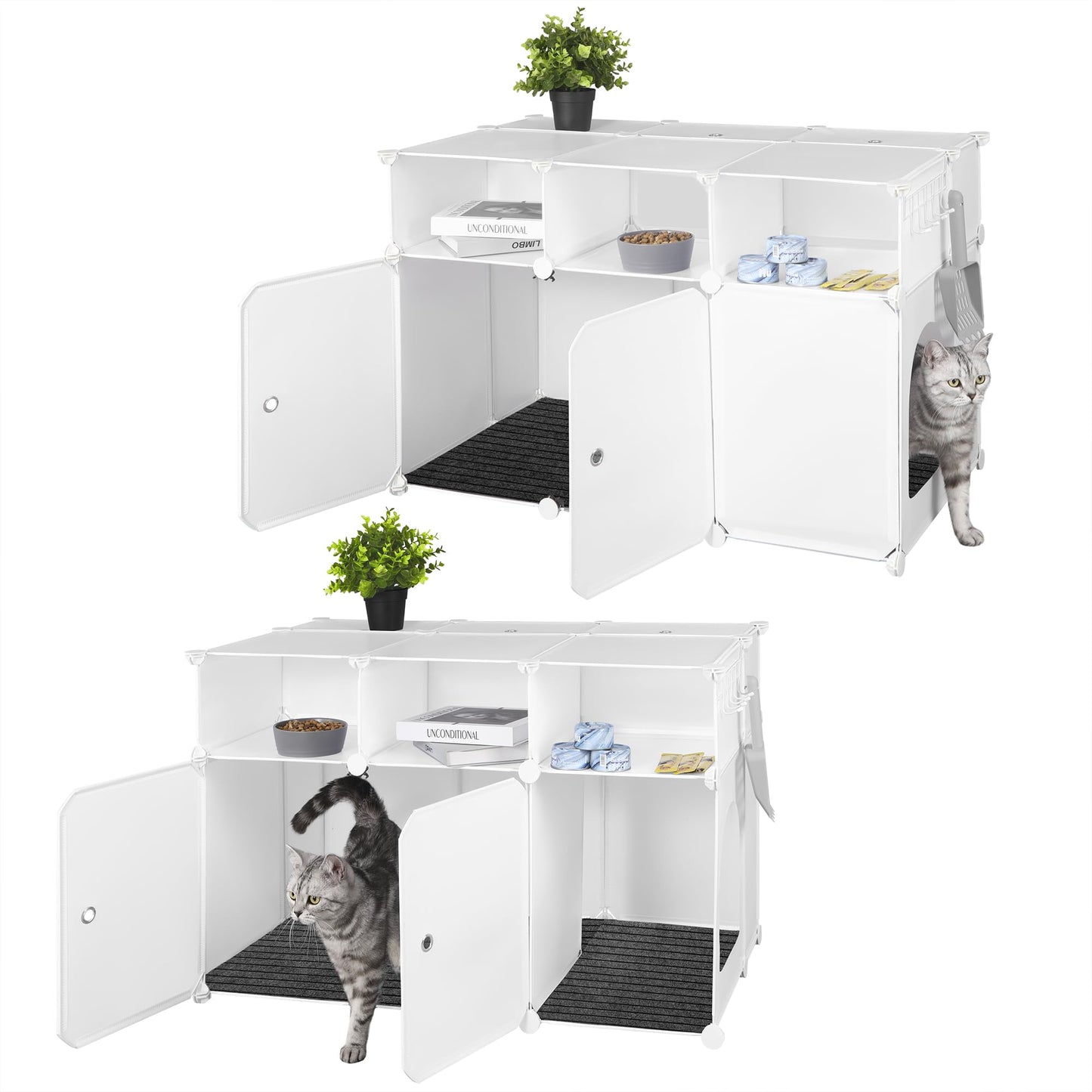 Hzuaneri Cat Litter Box Enclosure, Small Pet Enclosure, Hidden Cat Litter Box Furniture with Carpet, Easy to Clean, 35.4 x 18.5 x 22.4 inches, Bedroom, Living Room, Balcony, White CB83299WT - WoodArtSupply