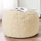 HIGOGOGO Round Stuffed Pouf Ottoman, Long Faux Fur Poufs with Foam Chunk Filling, Fluffy and Furry Pouf Foot Stool Storage Ottoman, 26 X 18 Floor Poufs Foot Rest for Living Room, White HIGOGOGO
