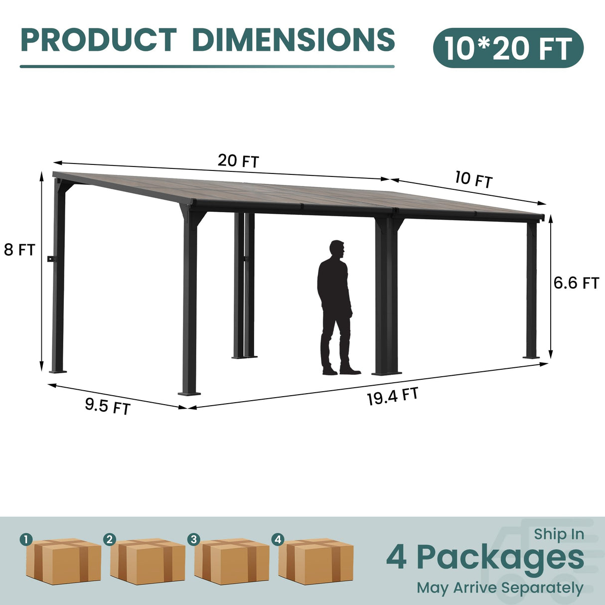 Patiopia 10 * 20FT Pergola,Outdoor Gazebo,Hardtop Lean to Gazebo,Wall Mounted Pergola,Pergolas Gazebos Clearance,Aluminum Frame Pergola,UV Resistant Patio Roof,Patio Awnings for Porch,Lawn,Backyard PATIOPIA