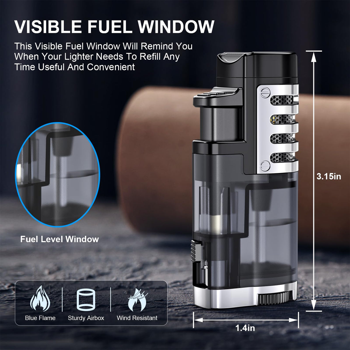Torch Lighter Butane Refillable Triple Jet Flame Torch Lighters, Windproof Adjustable Flame Butane Torch Lighter with Punch 2 Pack (Without Fuel) TOPKAY
