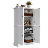 ChooChoo Bathroom Floor Cabinet, Modern Bathroom Storage Cabinet with 4 Doors and Adjustable Shelves, Freestanding Cupboard for Living Room, White ChooChoo