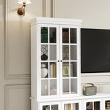 JOIKUJIA 125” Wall Units TV Stand with Glass Doors, Large Entertainment Center with Bookshelves, Modern Media Center with Storage, White, 125.2”W x 15.7”D x 76”H JOIKUJIA