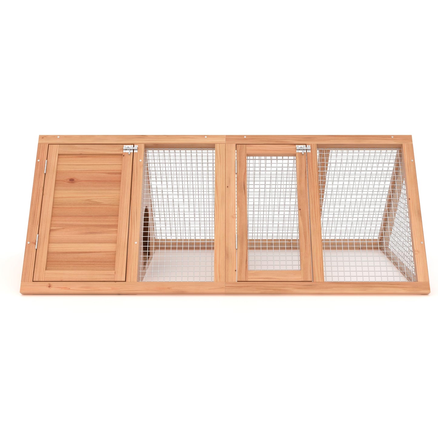 Rabbit Hutch, Small Chicken Coop Outdoor A-Frame Quail Cage with 2 Door & Run Cage Wooden Triangle Quail Hutch with Ventilating Wire Poultry Hutch for Small Animal (Wood)