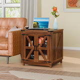 VITESSE Farmhouse End Table, 24" Large Wood Square Nightstand with Doors, Sofa Side Table with Charging Station Modern Nightstand Storage Cabinet for Living Room, Bedroom, Entryway (Brown) VITESSE