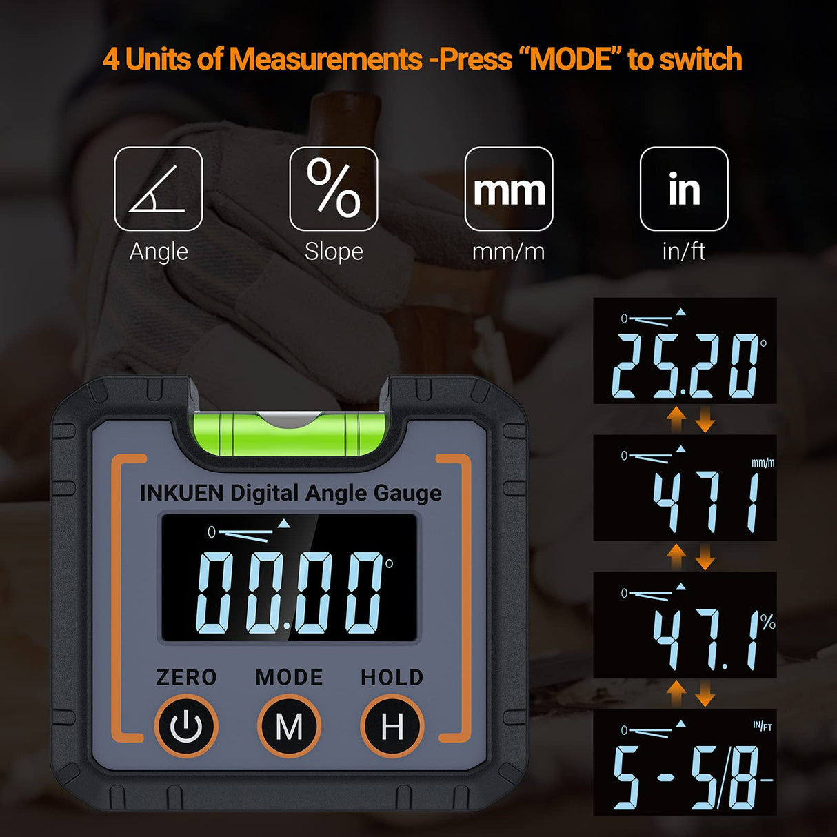 Digital Electronic Level and Angle Gauge, Angle Finder with Bubble Level and Magnetic Base, High Contrast Display for All Environment, Measuring Tool for Carpentry, Building, Automobile, Masonry Inkuen