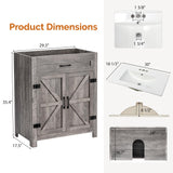 VINGLI Farmhouse Bathroom Vanity with Ceramic Sink, Bathroom Vanity Cabinet w/Barn Door&Faux Drawer, 30 Inch Bathroom Sink Cabinet Combo, Rustic Floor Storage Cupboard,Grey Wash VINGLI