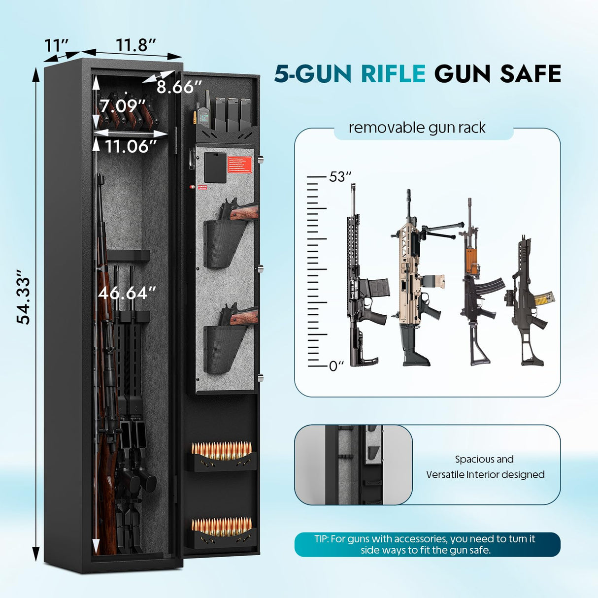 Karini 5 Rifle Gun Safes Gun Safe for Rifle and Pistols Quick Access Rifle Safe for Home Assembled Gun Cabinets for Rifles and Shotguns Long Gun Safe Clearance Gun Locker with Adjustable Shelf Karini