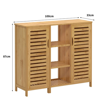 SogesHome Bamboo Bathroom Storage Cabinet, Freestanding Floor Cabinet with 4-Tier Shelf for Kitchen, Midi Cabinets with 2-Doors for Living Room, Bathroom - WoodArtSupply