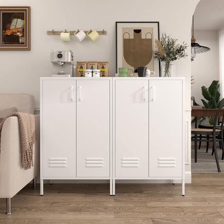 IRONFFICE Metal Storage Cabinet,2 Door Metal Locker Storage Cabinet,White Accent Locker Cabinet with Shelves,Sideboard Cabinet for Living Room,Entryway IRONFFICE