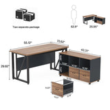 Tribesigns 55-Inch Executive Computer Desk with 43-Inch Lateral File Cabinet, Large Workstation Business Furniture, L Shaped Desk with Drawers and Storage Shelves for Home Office, Walnut Tribesigns