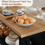 Wooden Kitchen Island with Power Outlet & LED Lights - Bakers Rack with Storage, Large Kitchen Island Table with 3 Tier Microwave Stand Oven Shelf, Coffee Bar Table with 6 Hooks LALFPET