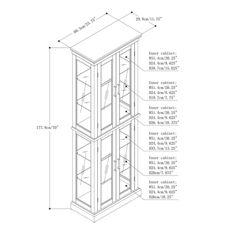 Royard Oaktree Lighted Curio Cabinet Wooden Display Cabinet with Adjustable Tempered Glass Shelves Vintage Accent Storage Cabinet with Mirrored Back Royard Oaktree