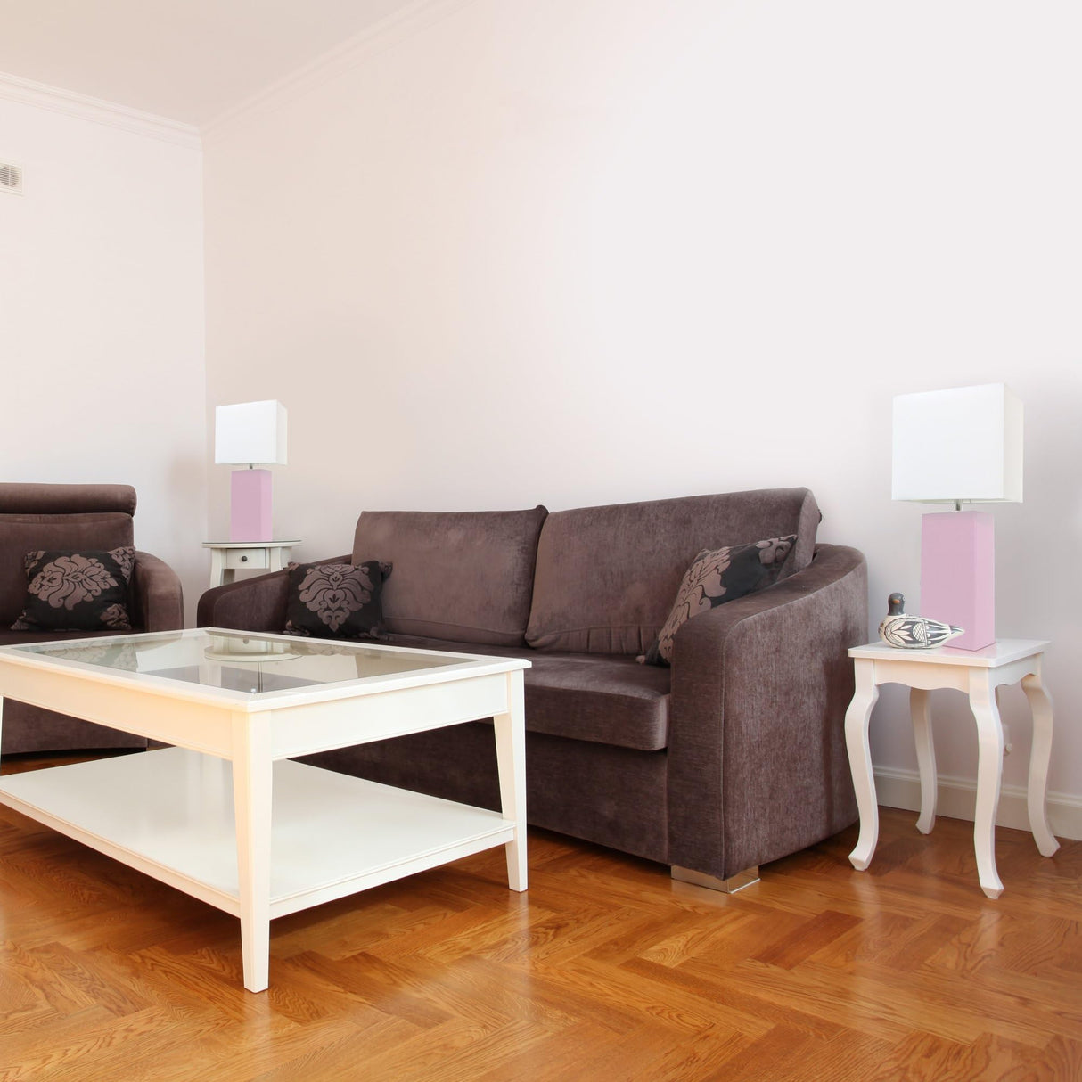 Elegant Designs LC2000-BPK-2PK 2 Pack Modern Leather Table Lamps with White Fabric Shades, Blush Pink Elegant Designs