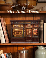 Cutefun Book Nook Kit - DIY Miniature Doll House Kit, Book Nook Kits for Adults, 3D Wooden Puzzle Bookend Bookshelf with LED Light for Cafe Crafts Lovers (Corner Coffee Shop) Cutefun