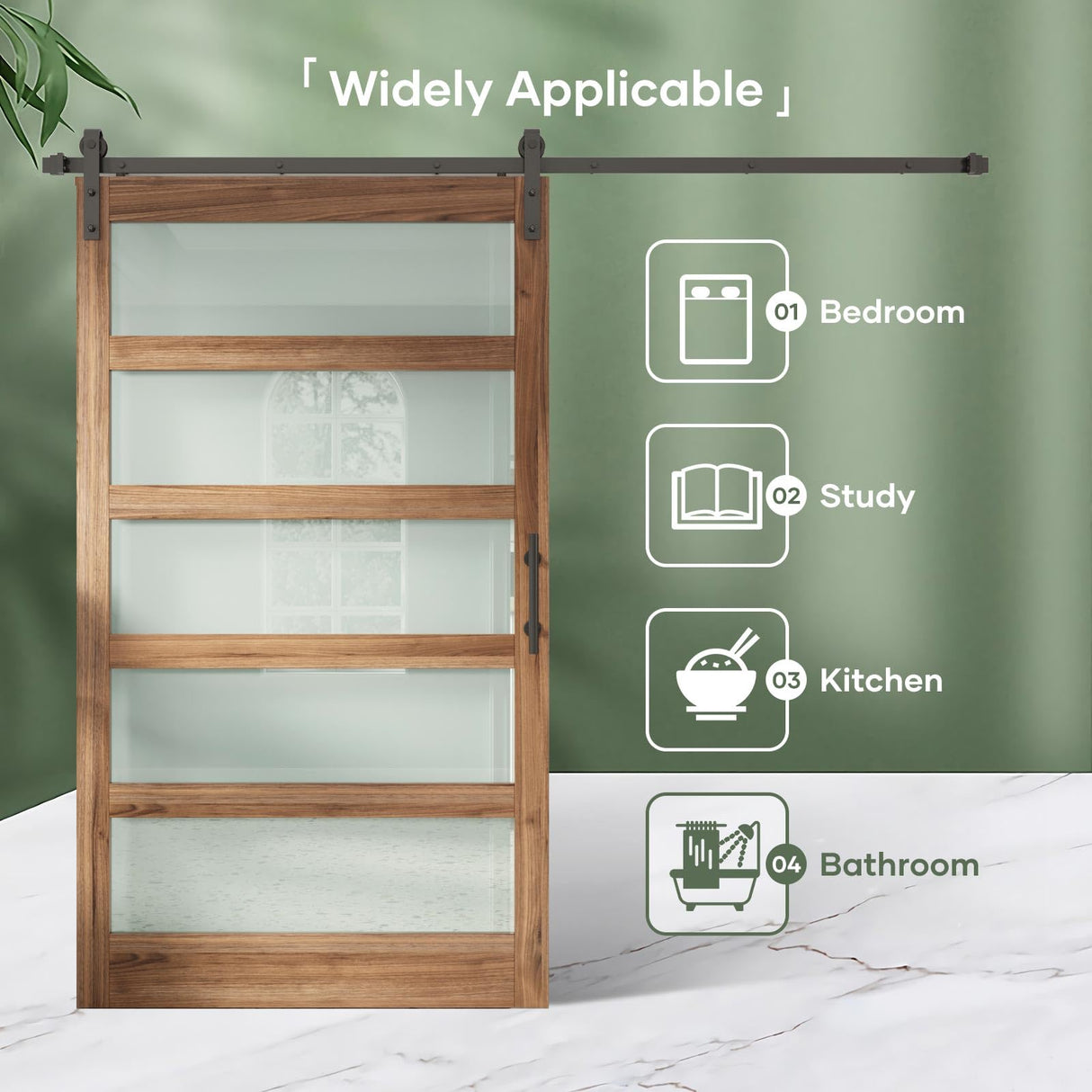 FREDBECK 48 x 84 inch Glass Barn Door with 8FT Barn Door Hardware Kit Included,5-Panel Frosted Glass,Wood Panel, Water-Proof Surface,Pre-Drilled Holes,Need Assembly,Fit 45in-47in Opening FREDBECK