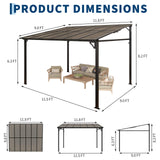 Garvee 10x12 Ft Outdoor Lean to Gazebo, Wall Mounted Patio Hardtop Gazebo Pergola with Polycarbonate Roof, Upgraded Steel Frame Hardtop Pavilion for Patio, Garden, Lawn, Deck Garvee