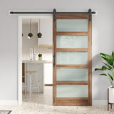 FREDBECK 36 x 84 inch Glass Barn Door with 6.6FT Barn Door Hardware Kit & Handle Included,5-Panel Frosted Glass, Water-Proof Surface,Pre-Drilled Holes,Need Assembly FREDBECK