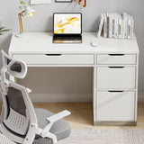 MaverickFurni White Computer Desk with Storage Drawers, Home Office Small Desk with File Cabinet, Study Desk for Kids with 4 Drawers, Modern Kids Desk for Bedroom, Small Space MaverickFurni