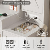 Fameill Vanity Desk with Mirror and Lights, Makeup Vanity Desk with Power Outlet, 2 Drawers & Storage, Vanity Table with Chair & Jewelry Cabinet, for Bedroom (White) Fameill