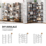 oneinmil Triple Wide 5-Shelf Bookcase Industrial Vintage Wood Style Large Open Bookshelves for Home&Office, Rustic Brown (5 Tier, Rustic Brown) oneinmil