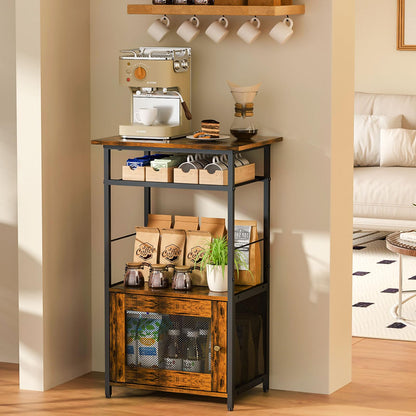 X-cosrack Coffee Bar Station, 3-Tier Small Coffee Stand Station with Storage, Farmhouse-Style Buffets and Sideboards Coffee Bar Cabinet Featuring 1-Door Cabinet for Living Room, Entryway, Kitchen