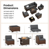 Amopatio 8-Piece Outdoor Patio Furniture Set with 44" Fire Pit Table, Modern Rattan Sectional Couch with Tempered Glass Coffee Table, Thickened Cushions and Include Waterproof Cover (Dark Grey) Amopatio