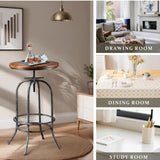 BOKKOLIK Rustic Bar Table Vintage Bistro Table Industrial Pub Table for Kitchen Coffee House Office Computer Desk Swivel Round Wooden Top 37.4-45.3inch Height Adjustable BOKKOLIK