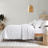 HORIMOTE HOME White Ruffled Quilt Queen Size, Stone-Washed Microfiber Lightweight Crinkled Farmhouse Rustic Shabby Chic Bedding Set, 3 Pieces Reversible Bedspread with Pillow Shams for All Season HORIMOTE HOME