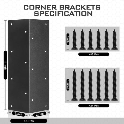 WLLEYAY Set of 8 Raised Garden Bed Corner Brackets with Wood Screws for 20"-24" Bed, Rust Resistant Raised Bed Corners Metal Connectors 11" x 3" x 3" for Vegetable Planter Garden