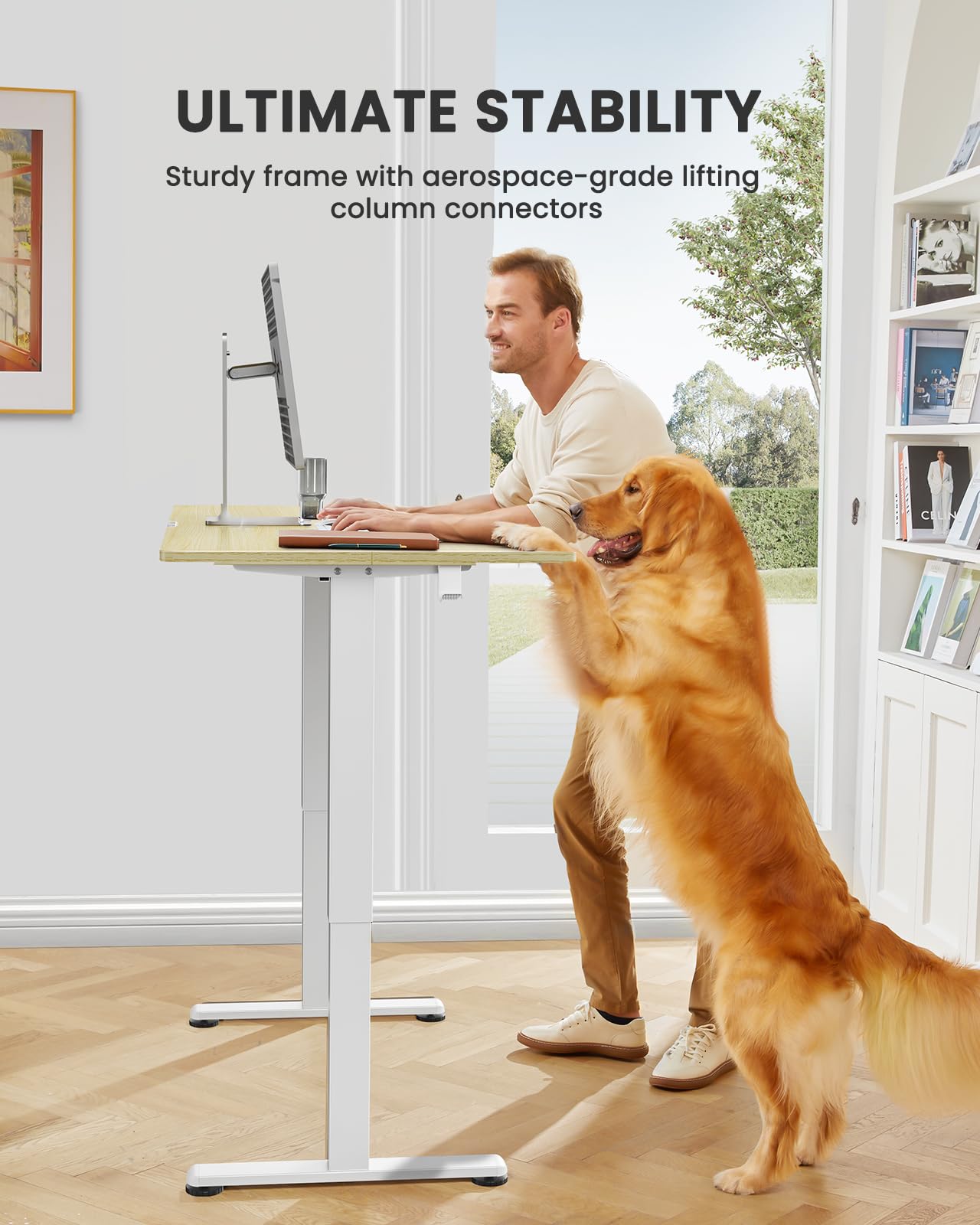 ErGear Height Adjustable Electric Standing Desk, 63x 28 Inches Sit Stand up Desk, Large Memory Computer Home Office Desk (Natural) - WoodArtSupply