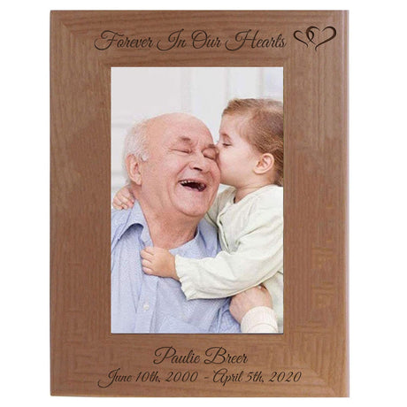 Forever In Our Hearts - Custom Personalized Laser Engraved Natural Alder Wood Memories Rest In Peace Personalized Picture Wooden Photo Hanging/Tabletop Custom Memorial Remembrance Frame (4x6-inch Vertical) CustomGiftsNow